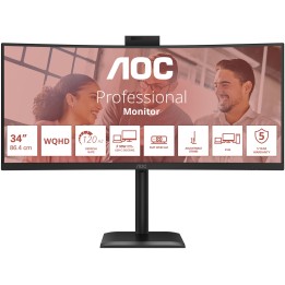 AOC E4 CU34E4CW, 34", Webcam, VA, UWQHD, 120Hz, USB-C, DP, HDMI