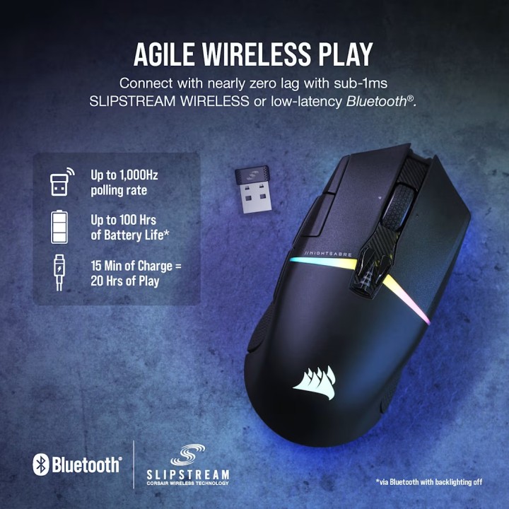 Corsair Nightsabre Wireless RGB, Gaming Mouse, Black