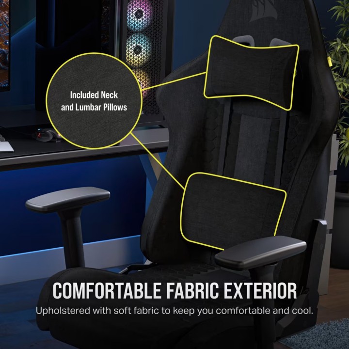 Corsair TC100 RELAXED, Gaming Chair, Black / Black Fabric (Grey Cushion)