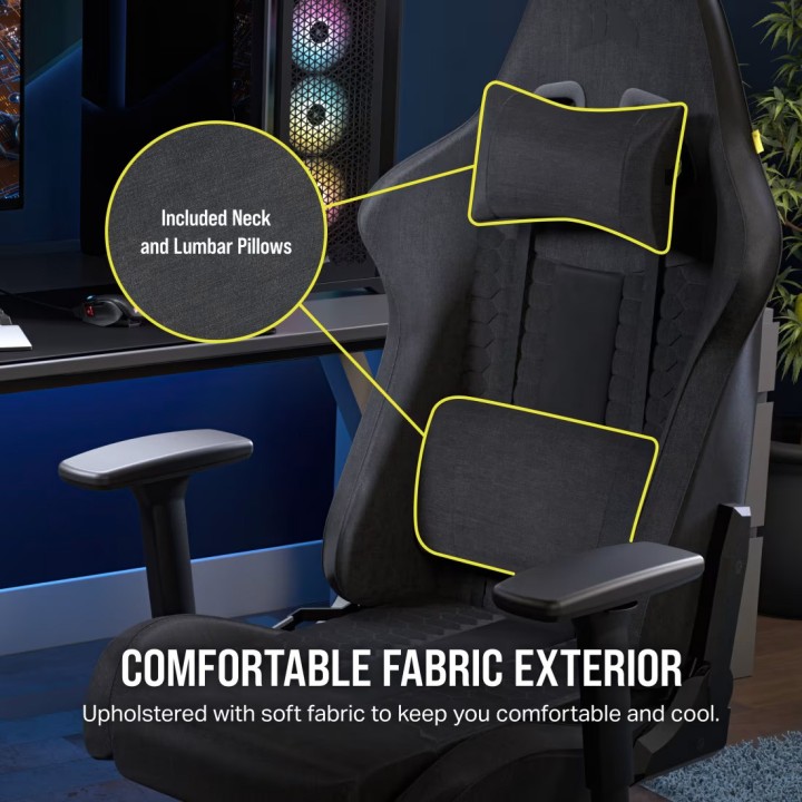 Corsair TC100 RELAXED, Gaming Chair, Black / Grey Fabric (Black Cushion)