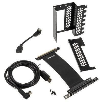 CableMod Vertical Graphics Card Holder With PCIe x16 Riser Cable, 1x DisplayPort, 1x HDMI - Black - 6