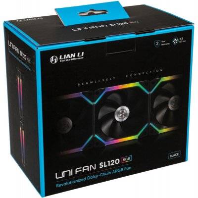 Lian Li UNI FAN SL120 RGB PWM Fan Black, 3x Pack + Controller - 120 mm - 10