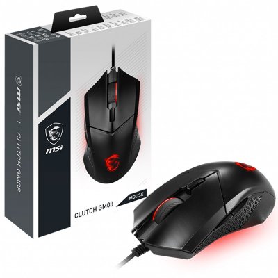 MSI Clutch GM08 Wired Optical Mouse Gaming, 4200 DPI, LED Red - Black - 5