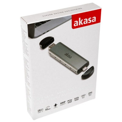 Akasa External M.2 NVMe Case, USB 3.1, Aluminium - Black - 6