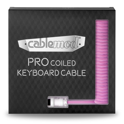 CableMod Pro Coiled Keyboard Cable USB-C To USB-A, Strawberry Cream - 150cm - 5
