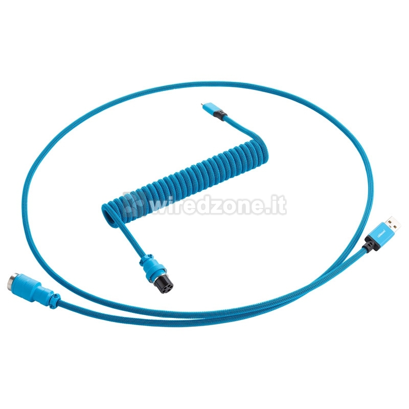 CableMod Pro Coiled Keyboard Cable Micro-USB To USB-A, Specturm Blue - 150cm - 1