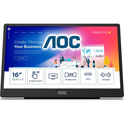 AOC 16T2, 39,6 cm (15.6"), Touch, 60Hz, FHD, IPS - USB-C, MicroHDMI - 1