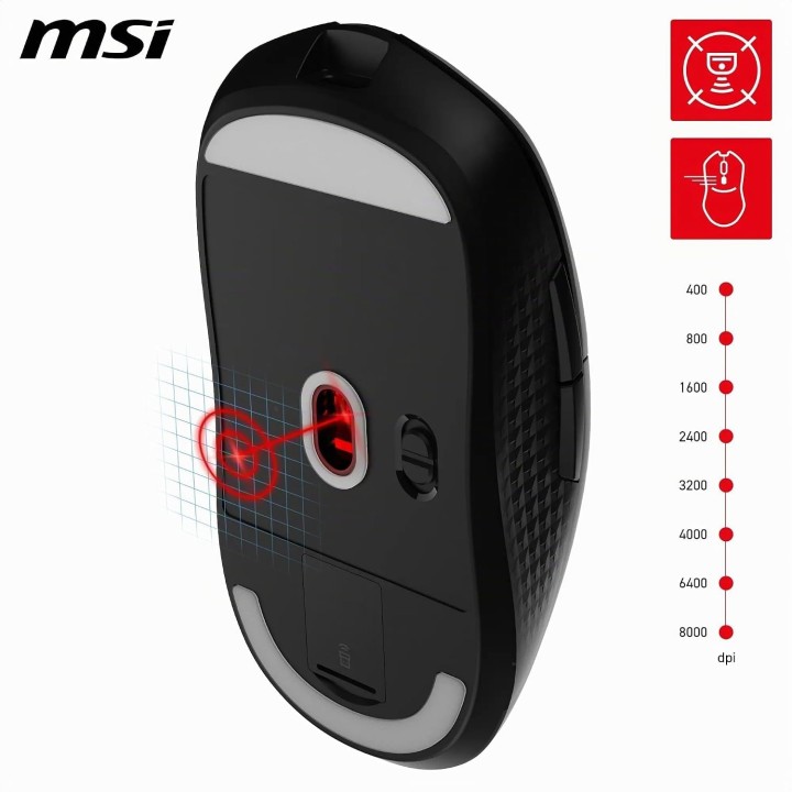 MSI Versa 300 Wireless, Mouse Gaming, Black