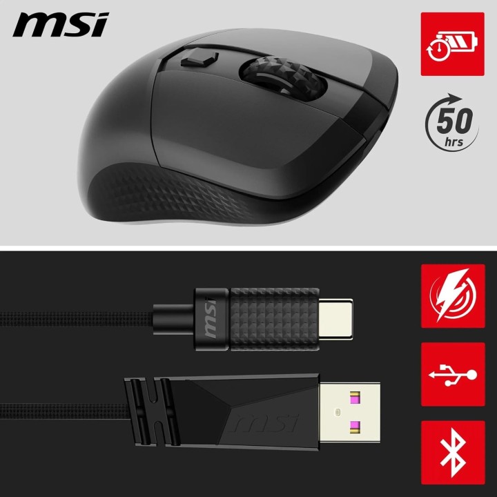 MSI Versa 300 Wireless, Mouse Gaming, Black