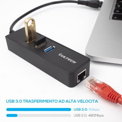 Vultech HUB USB 3.0 Multiport adapter + RJ45 Gigabit - 4
