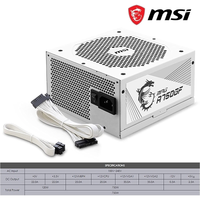 MSI MPG A750GF White, 80 PLUS Gold, Full-Modular - 750 Watt - 3