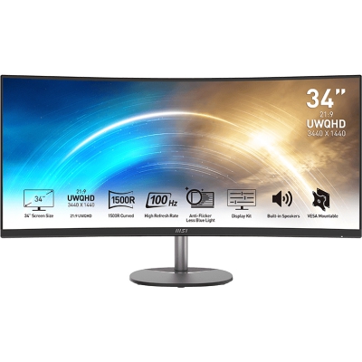 MSI Pro MP341CQ, 86,4 cm (34"), 100Hz, UWQHD, VA - DP, HDMI