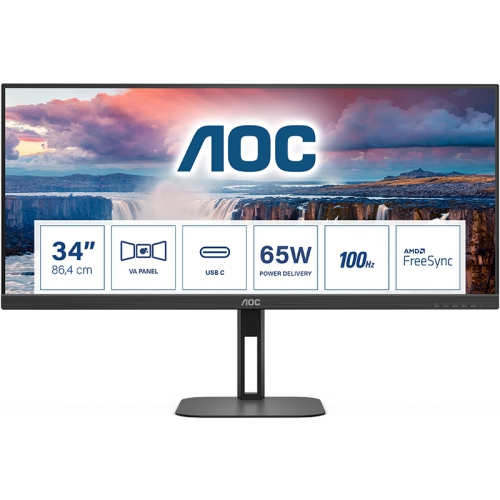 AOC V5 U34V5C/BK, 86,4 cm (34"), 100Hz, WQHD, VA - USB-C, DP, HDMI
