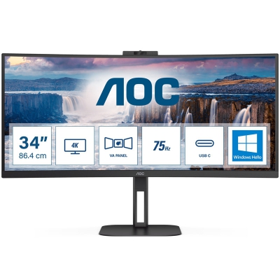 AOC V5 CU34V5CW/BK Curved, 86,4 cm (34"), 100Hz, WQHD, VA - USB-C, DP, HDMI