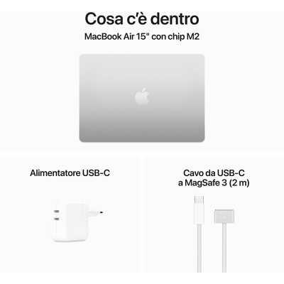 Apple MacBook Air 15 Silver, M2 Chip, 38,9 cm (15.3"), WQXGA+, Apple GPU Graphics, 8GB RAM, 256GB SSD, macOS