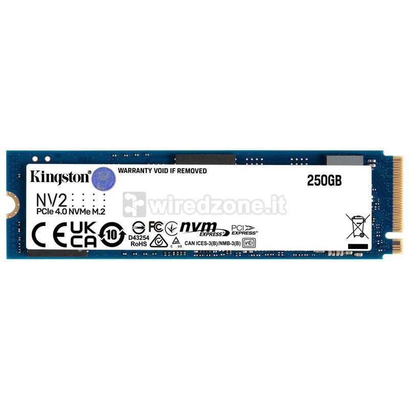 Kingston NV2 SSD, PCIe Gen4x4, NVMe, M.2 2280 - 250 GB