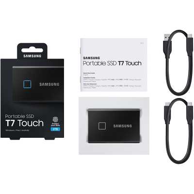 Samsung Portable T7 Touch Black SSD, USB-C 3.2 Gen2, NVMe, Small - 2 TB