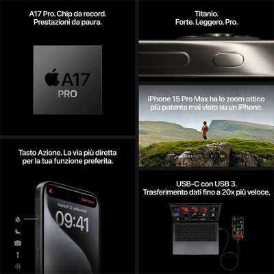 Apple iPhone 15 Pro 5G Titanium, 15,5 cm (6.1"), 8GB RAM, 256GB, 48MP, iOS