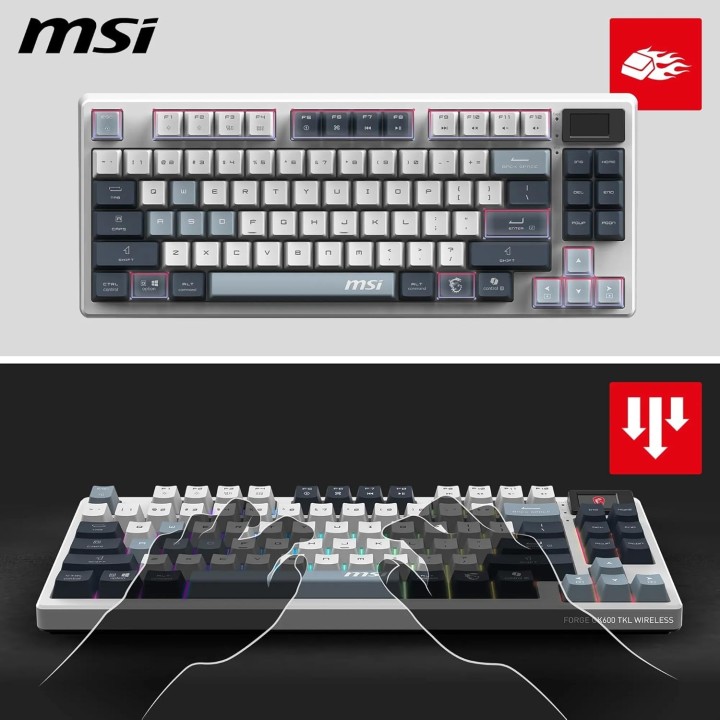 MSI Forge GK600 TKL Wireless SKY, Gaming Keyboard USB + Bluetooth, QWERTY IT